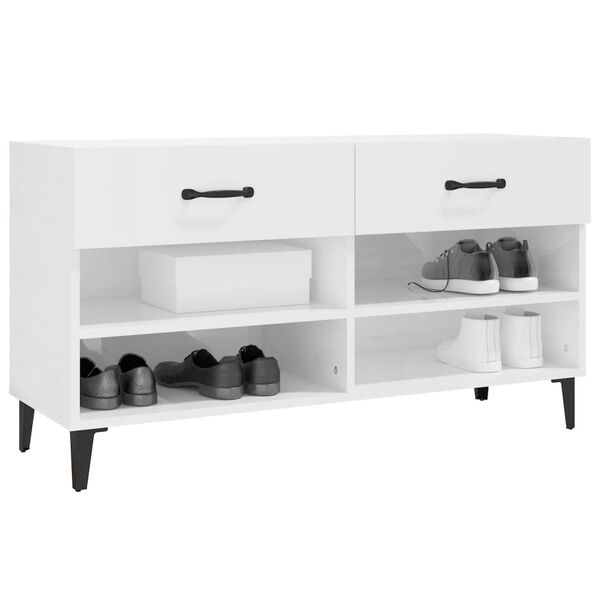 vidaXL Shoe Cabinet High gloss white Engineered wood 40.2x13.8x21.7 in