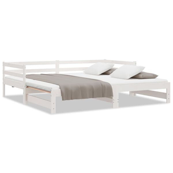 vidaXL Day Bed White Solid Pine Wood Adjustable Size Pull-Out Day Bed