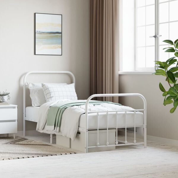 vidaXL Bed Frame White Powder-Coated Steel Single Bed Frame