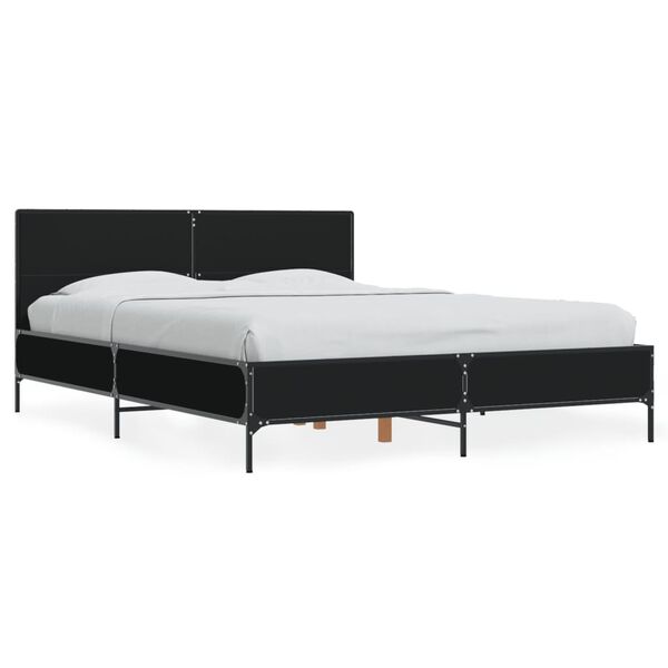 vidaXL Bed Frame Black Engineered Wood & Metal, Plywood Slats Full