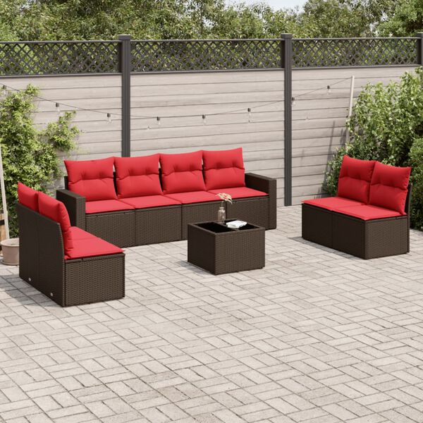 vidaXL 9 Piece Patio Sofa Set with Cushions Brown Poly Rattan