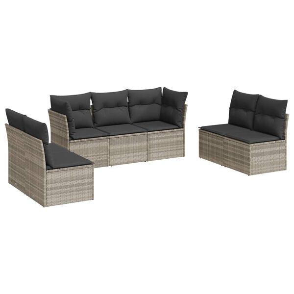 vidaXL Garden Sofa Set Light Grey PE rattan, powder-coated steel, polyester