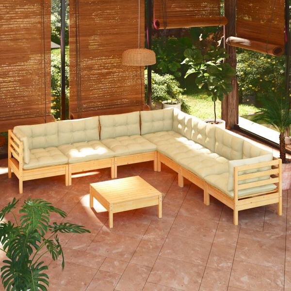 vidaXL Garden Lounge Set Cream Solid Pinewood, 100% Polyester