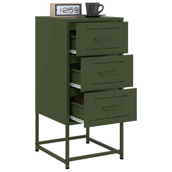 vidaXL Bedside Cabinet Set of 2 Olive Green Steel Medium