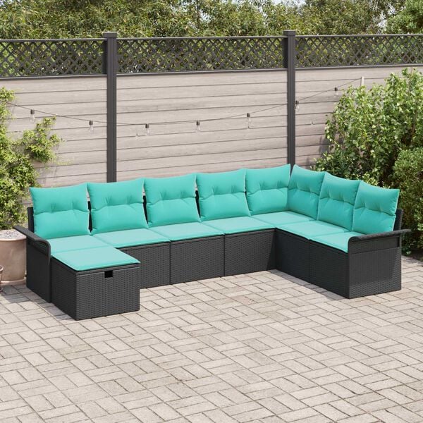 vidaXL Garden Sofa Set with Cushion 8 pcs Black Poly rattan