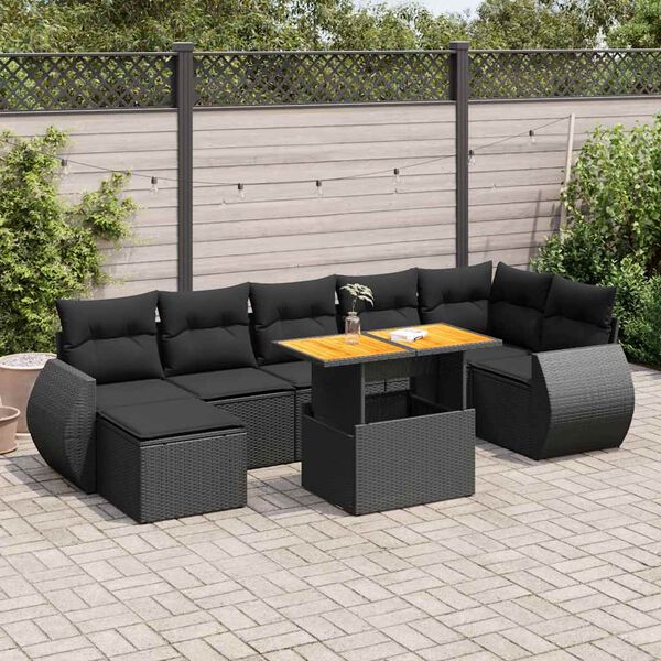 vidaXL Garden Sofa Set Black PE rattan 8 Piece Adjustable Armrests