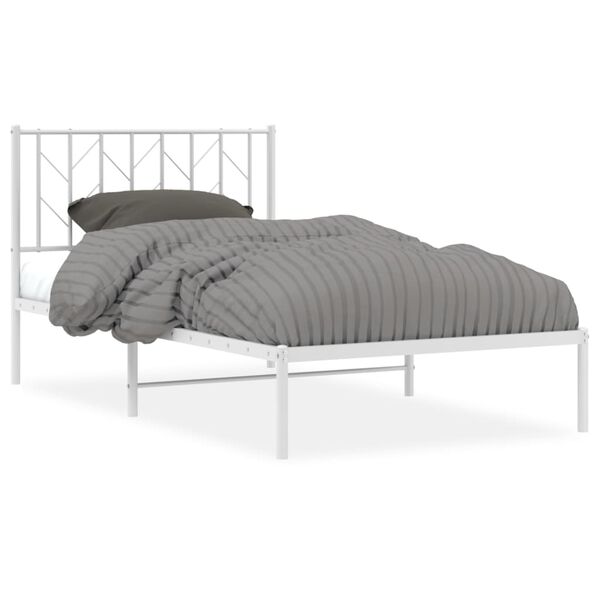 vidaXL Bed Frame White Steel Twin Bed Frame Rectangular Modern