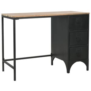 vidaXL Single Pedestal Desk Black and natural wood Solid firwood, Steel