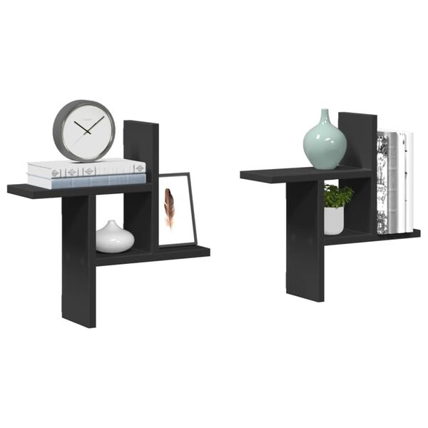 vidaXL Wall Shelf Black Engineered Wood Wall Shelf Rectangular Modern