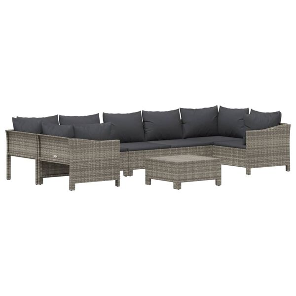 vidaXL Garden Lounge Set Gray PE rattan, Powder-coated steel Large