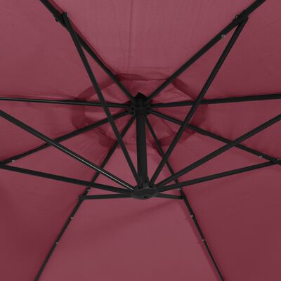 vidaXL Cantilever Umbrella with LED Lights and Steel Pole Wine Red