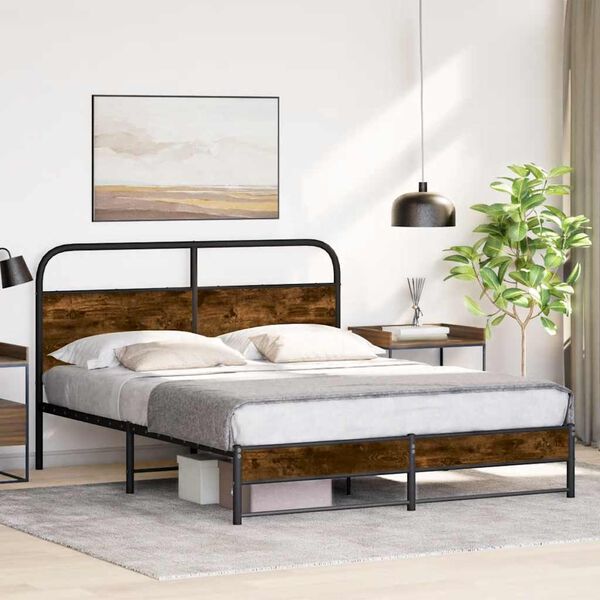 vidaXL Bed Frame Smoked Oak Steel, Engineered Wood Full Durable