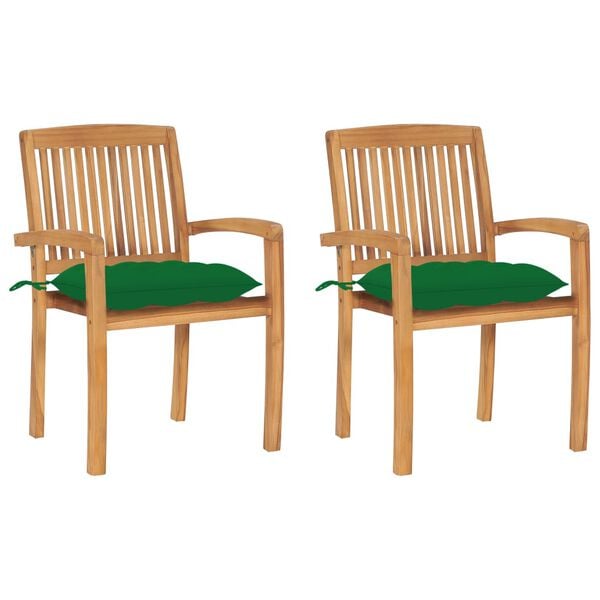 vidaXL Patio Chair Set of 2 Teak Teak wood Standard Stackable