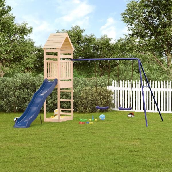 vidaXL Outdoor Playset Natural wood, Blue Solid pine wood, Polypropylene