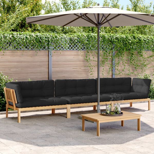 vidaXL Pallet Sofa Set Acacia Wood, Black Cushions