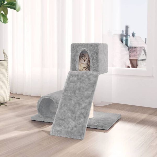 vidaXL Cat Tree Light grey Engineered wood Medium Durable Cat Tree