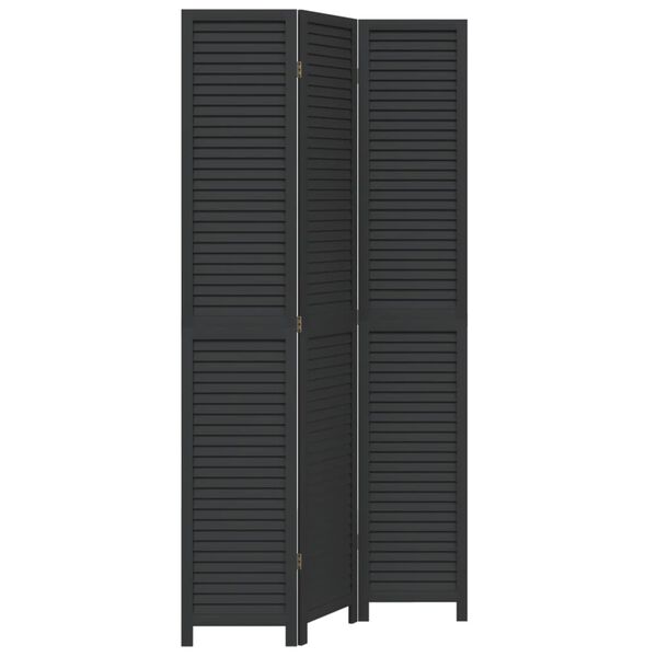 vidaXL Room Divider 3 Panels Black Solid Wood Paulownia