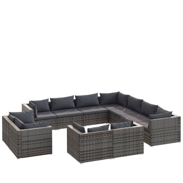 vidaXL Garden Lounge Set Gray PE rattan, powder-coated steel, plastic