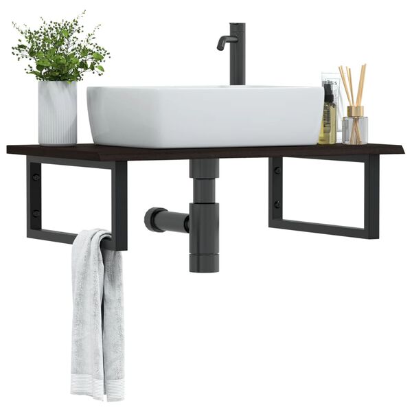 vidaXL Basin Shelf Dark brown and black Solid oak wood and steel