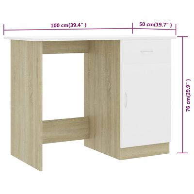vidaXL Desk White and Sonoma Oak 39.4"x19.7"x29.9" Engineered Wood