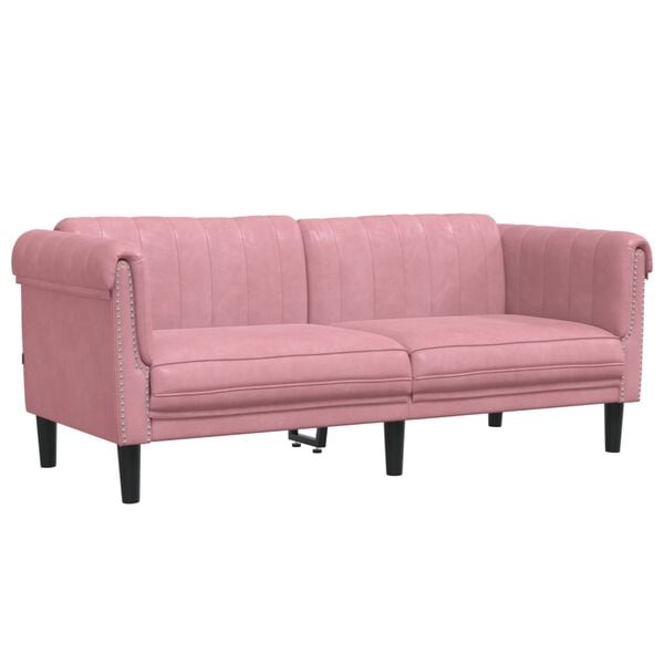 vidaXL Sofa Set Pink Velvet, Plywood, Solid Wood Standard Modern