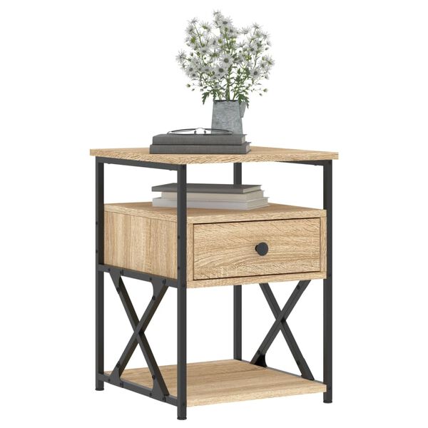 vidaXL Nightstand Sonoma Oak Engineered wood, iron 15.7x16.5x21.7 in