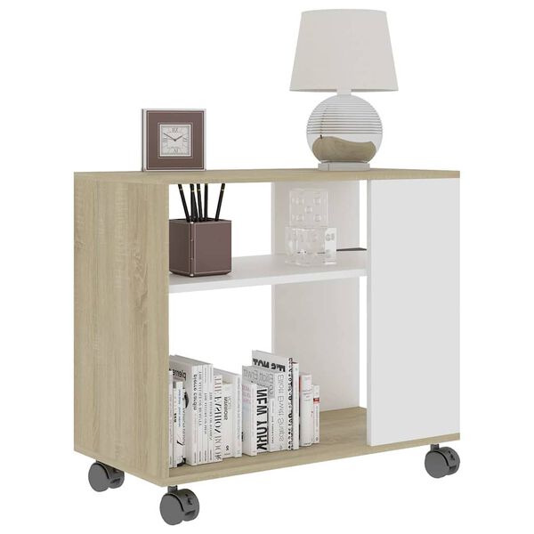 vidaXL Side Table White and Sonoma Oak 27.6"x13.8"x21.7" Engineered Wood