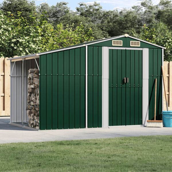 vidaXL Garden Shed Green Galvanized Steel Large Garden Shed