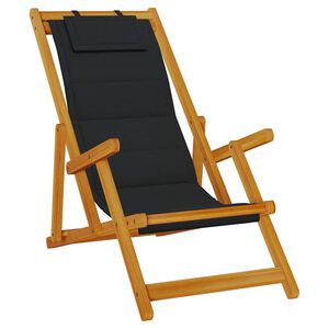 vidaXL Folding Beach Chair Black and Wood Acacia Wood and Textilene
