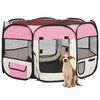vidaXL Dog Playpen Pink and Cream Polyester and Steel Medium Foldable