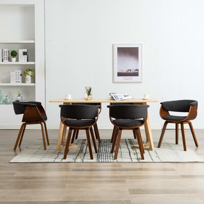 vidaXL Dining Chairs 6 pcs Gray Bent Wood and Fabric