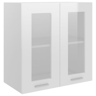 vidaXL Hanging Glass Cabinet High Gloss White 23.6"x12.2"x23.6" Engineered Wood