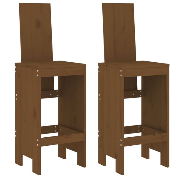 vidaXL Bar Stool Set of 2 Honey brown Solid pine wood Tall Footrest
