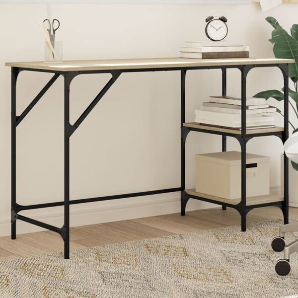 vidaXL Desk Sonoma oak Engineered wood, Metal Medium Adjustable Feet