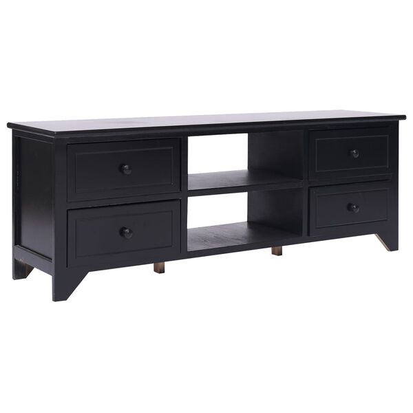 vidaXL TV Cabinet Black Solid Paulownia Wood, MDF 42.5 x 11.8 x 15.7 in