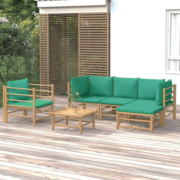 vidaXL Garden Lounge Set Bamboo, Green Bamboo, Polyester Medium Modular