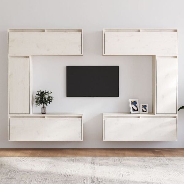 vidaXL TV Cabinet Set of 6 White Solid Pine Wood TV Cabinet