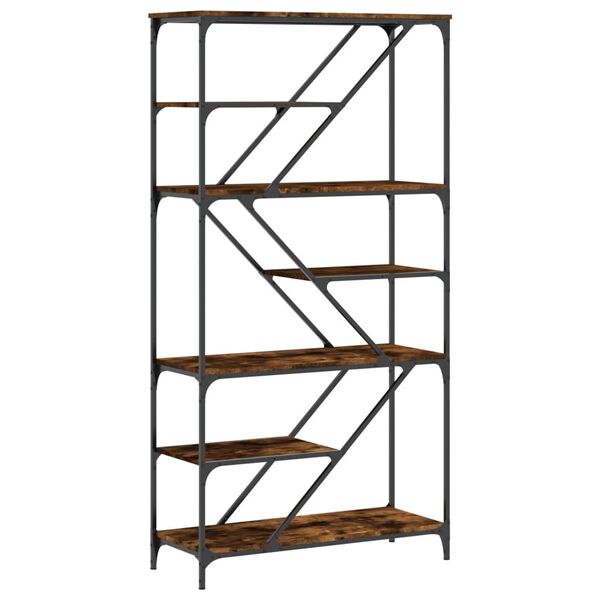 vidaXL Bookshelf Smoked Oak Engineered Wood, Steel 35.8x14.2x69.3 in