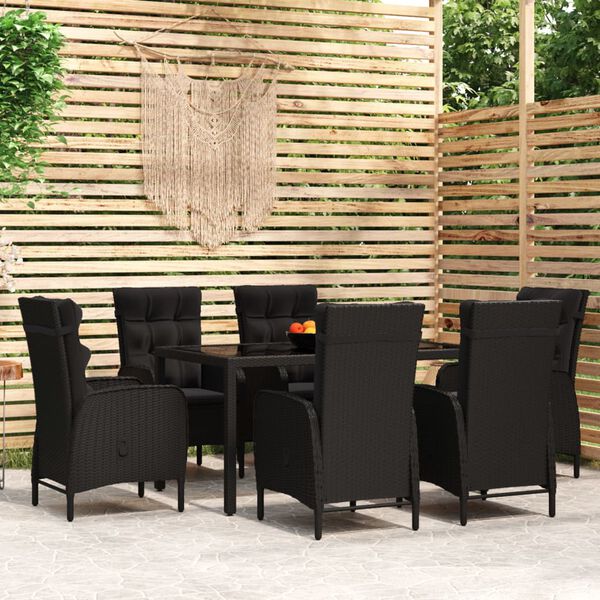 vidaXL Garden Dining Set Black Powder-coated steel Large