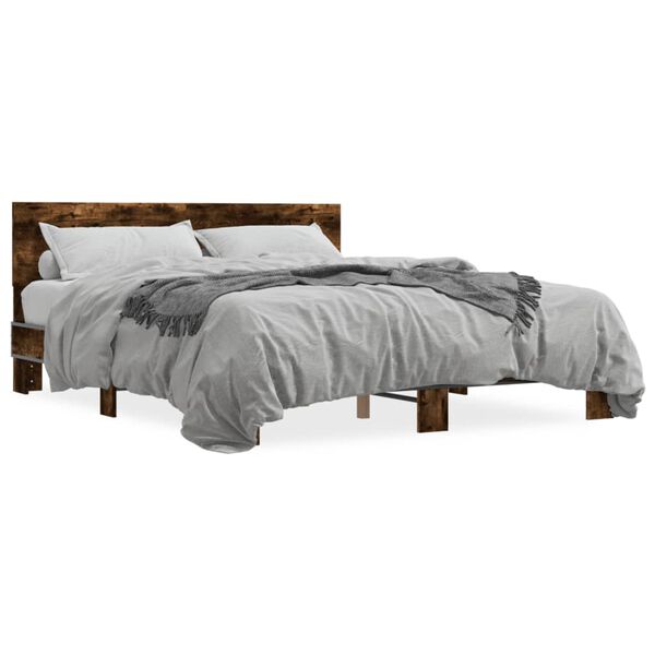 vidaXL Bed Frame Smoked Oak Engineered Wood, Metal, Plywood Double