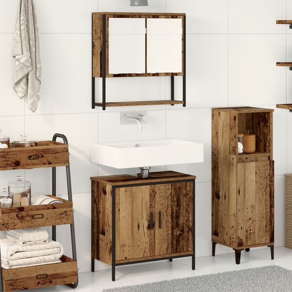vidaXL Bathroom Furniture Set with Shelf 2 pcs Brown Engineered wood