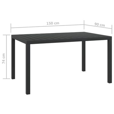 vidaXL Patio Table Black 59.1"x35.4"x29.1" Aluminium and WPC