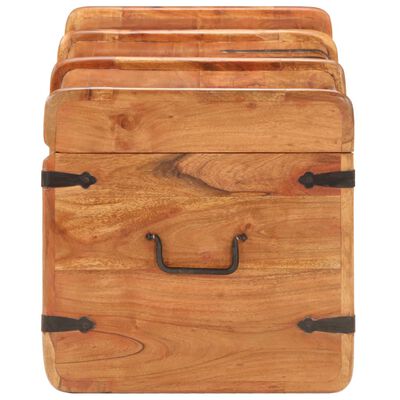 Small wooden box with rounded corners and black metal handle