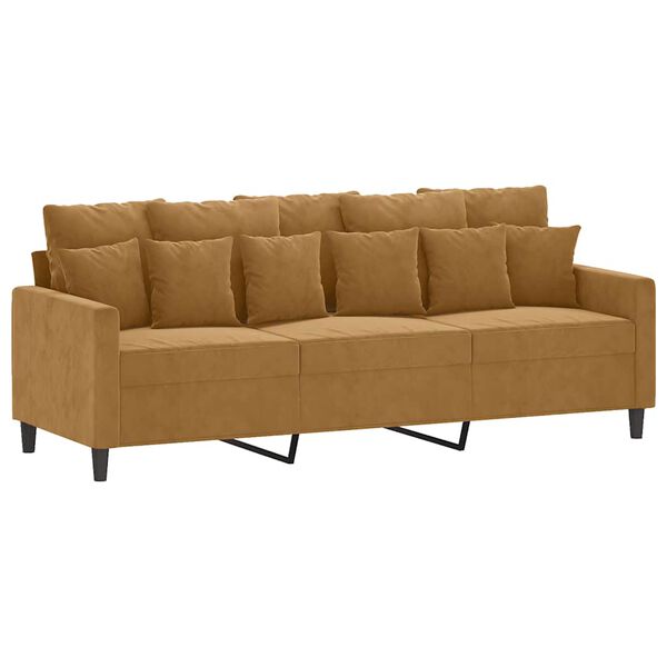 vidaXL 3-Seater Sofa With Footstool Brown Velvet Standard Modern