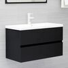 vidaXL Sink Cabinet With Basin Black and White Engineered Wood, Ceramic