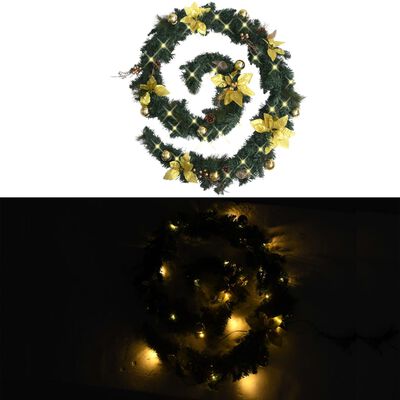 vidaXL Christmas Garland with LED Lights Green 8.9' PVC
