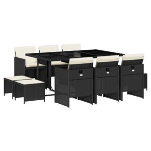 vidaXL Garden Dining Set Black PE rattan Large UV-resistant materials