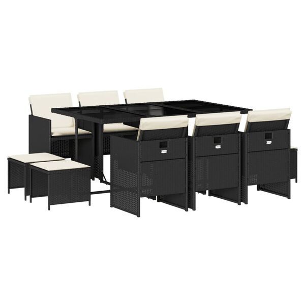 vidaXL Garden Dining Set Black PE rattan Large UV-resistant materials