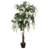 vidaXL Artificial Wisteria Tree Green and White Textile Fibre, Wood, Plastic
