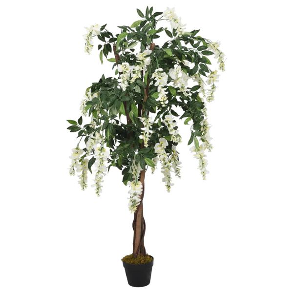 vidaXL Artificial Wisteria Tree Green and White Textile Fibre, Wood, Plastic